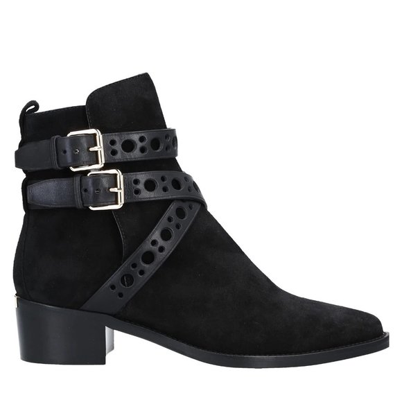 BURBERRY Black Suede Metal Logo Ankle Boots - Picture 3 of 15